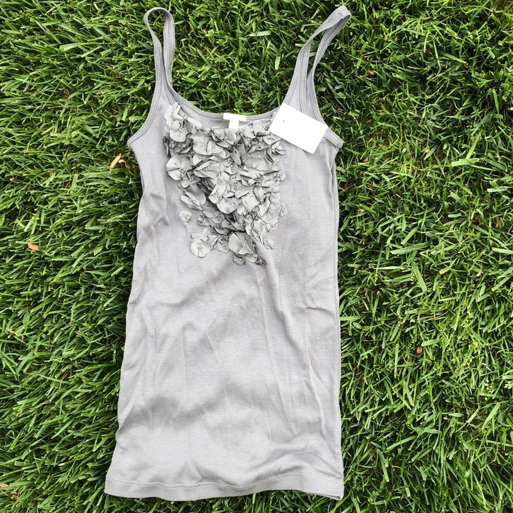 NWT J. Crew Gray Cotton/Silk Floral Appliqué Tank - Picture 3 of 11